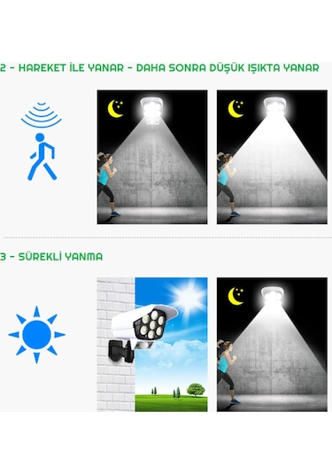 Unichrome Sensörlü Kamera Görünümlü Uzaktan Kumandalı Solar Bahçe Lambası