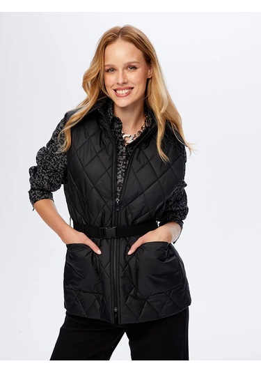 Faik Sönmez Beli Kemer Detaylı Kadın Kapitone Yelek W26kyl003 Siyah