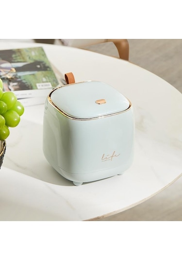 Yeşil Kapaklı Mini Masaüstü Çöp Sepeti, Küçük Ofis Tezgahı Çöp Kovası, Minik Plastik Çöp Kutusu, Beyaz, Yeşil