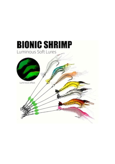 Valkyrie 7 Adet Kancalı Fosforlu Sahte Karides Balık Yemi Silikon 8cm 5gr Yapay Olta Yem Seti