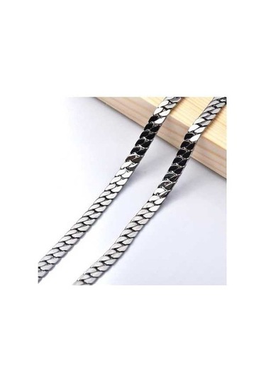 Fastbuy 55cm Paslanmaz Çelik Düz Kare Şifreli Zincir Kolye - Erkek Kadın Takı 3.0mm - Gümüş Renk Gümüş