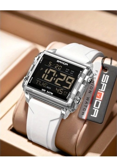 Primepickings Sanda Erkek Digital Saat Kronometre Alarm 5atm Su Geçirmez Transparent White 4 Diğer
