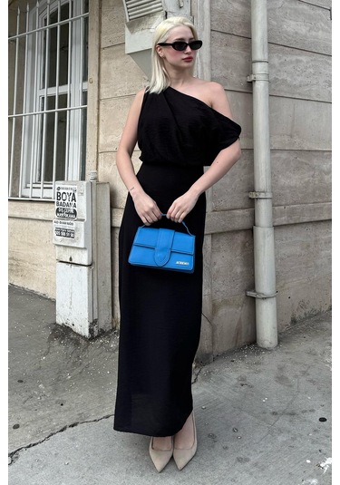 Madmext Madmext Siyah Düşük Omuz Elbise Mg2349 Siyah