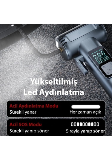 Enraco St-5530 Dijital Şarjlı Araç Lastik Hava Şişirme Pompası Power Bank Penere Kırıcı