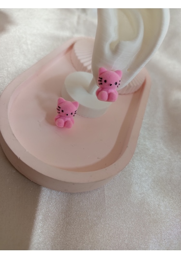 Pembe Peluş Kedili Küpe