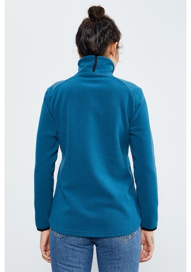 Tommy Life Zümrüt Dik Yaka Fermuarlı Rahat Form Kadın Polar Sweatshirt - 97173 Zümrüt Yeşili