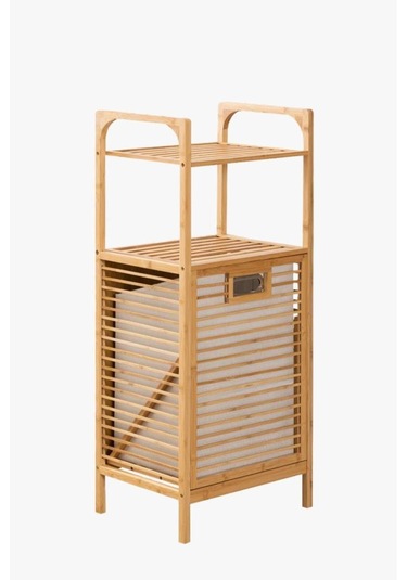 Dekorasyaa Bambu 2 Katlı Çok Amaçlı Banyo Düzenleyici Çamaşır Sepeti Organizer - Krem Krem