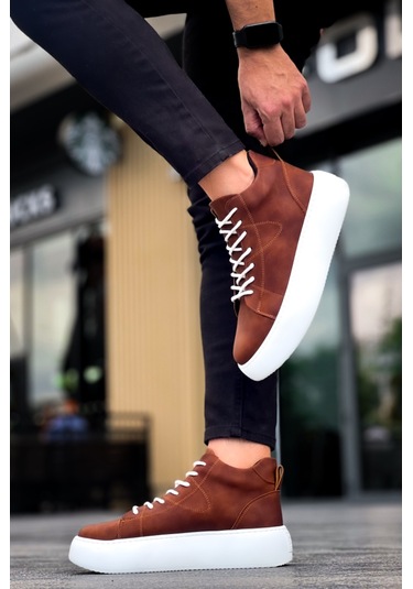 Le10 Bağcıklı Erkek Yüksek Taban Taba Cilt Spor Bot Taba