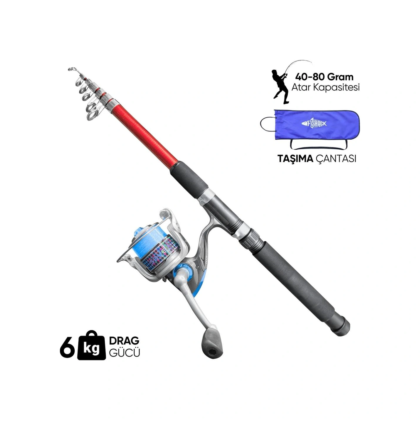 Olta Seti - 300cm Olta Kamışı 40-80gr / 4000'lik Olta Makinesi Xa-kırmızı - Taşıma Çantalı