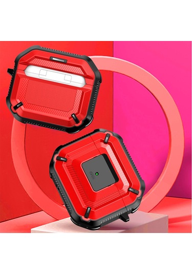 Airpods Uyumlu 3 İçin Anahtar Ve Kanca İle Elmas Doku Kulaklık Koruyucu Kılıf Kırmızı