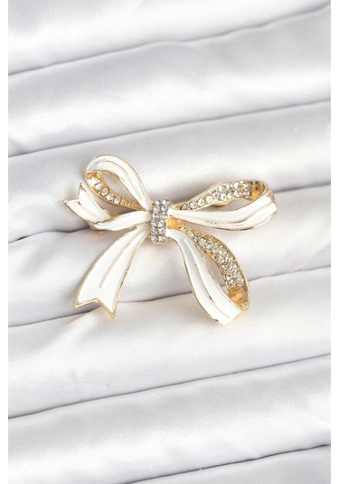 Beyaz Renk Fiyonk Model Broş Çok Renkli