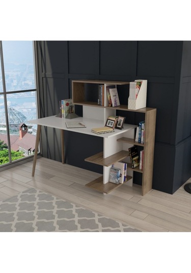 Uzay Çalışma Masası Beyaz & Ceviz Beyaz - Ceviz