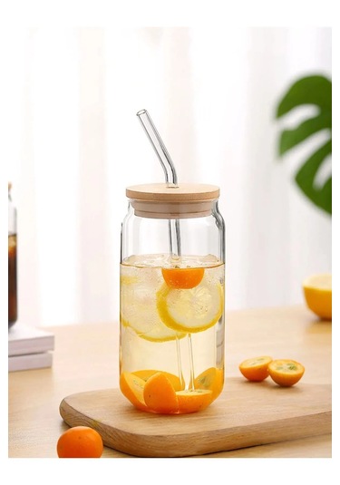 Bambu Kapaklı Pipetli Borosilikat Sunum Bardağı 600 Ml Isıya Dayanıklı, Şık Ve Fonksiyonel Tasarım Cam - Şeffaf