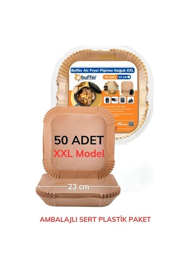 Petinka Air Fryer Pişirme Kağıdı Tek Kullanımlık 23 Cm Kare Xxl Pişirme Kağıdı 50 Adet