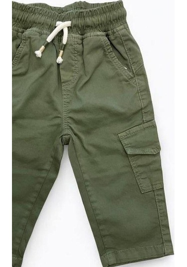 Erkek Bebek Bel Lastikli Dokuma Yeşil Pantolon-15321 Yeşil
