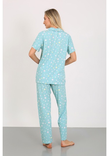 Nisanca Kısa Kollu Milan Gömlek Pijama Takımı- Genç Anne Serisi mavi