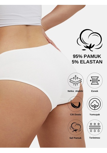 Alya Underwear Anne Kız Kombin Pamuklu Külot - Beyaz Slip İç Çamaşırı - 5'li Paket Beyaz-p05