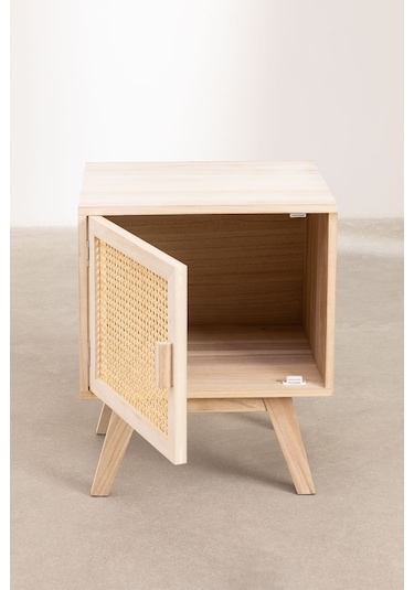 Hazeranlı Rattan Stil Tek Kapaklı Ahşap Komodin Ceviz