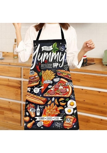 Pişirme Önlüğü Kolsuz Rahat Giyen Net Ve Gerçek Görüntü Yeniden Kullanılabilir Anti-leke Su Geçirmez Polyester Pizza Desenli Mutfak Önlüğü Ev Gereçleri L 3