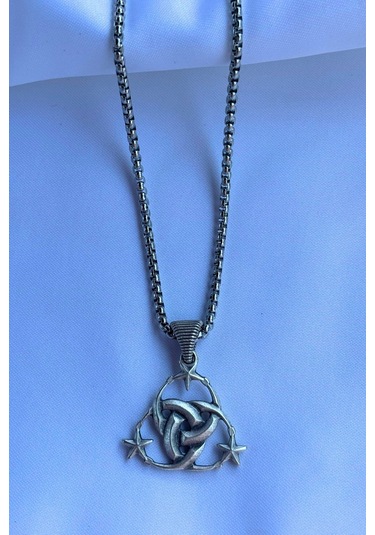 Ay Yıldız El İşçiliği Paslanmaz Çelik Zincir Erkek Kolye Gümüş