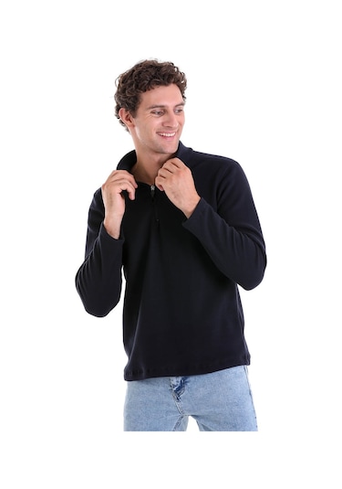 Hatemoğlu Regular Fit Tam Boy Fermuarlı Erkek Polar Sweatshirt Lacivert