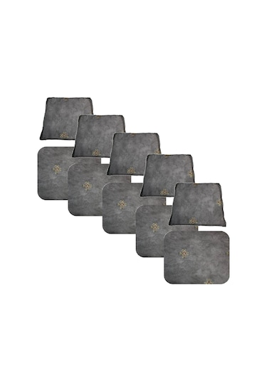 Knsz minder seti 5 li mazlum gri işlemeli kumaş oturma ve sırt tel sandalyesi minderi bir arada