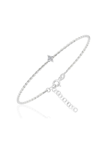 Altın Bilezik - Taşlı Mini Karo Burgu 14 Ayar Altın Bilezik Beyaz