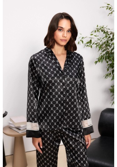 Pierre Cardin Saten Kadın Pijama Takımı - 1320 Siyah