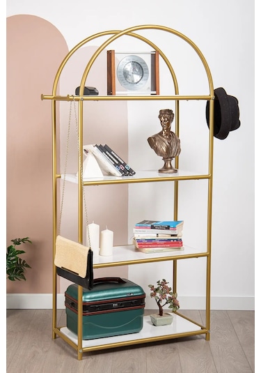 Hestia Gold Metal 4 Katlı Kitaplık Gold