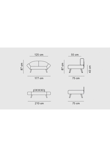 Pafu Genzo İkili Kanepe Siyah