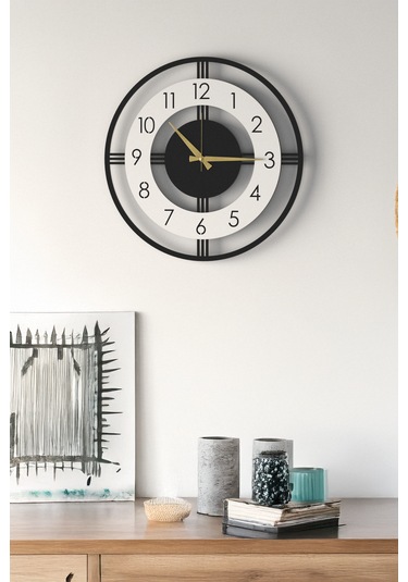 Dekoratif Yeni Modern Mintaka Ahşap Duvar Saati 48cm Siyah - Beyaz