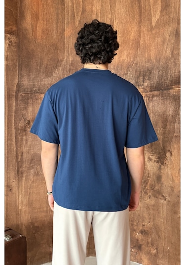 Hyman Erkek %100 Pamuk Oversize Basic T-shirt İndigo