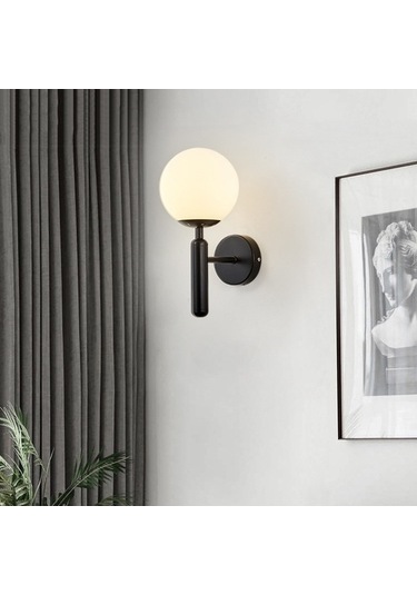 Novahub Yuvarlak Cam Led Duvar Lambası Otel/yatak Odası Başucu Oturma Odası, Krem Beyaz Abajur Beyaz