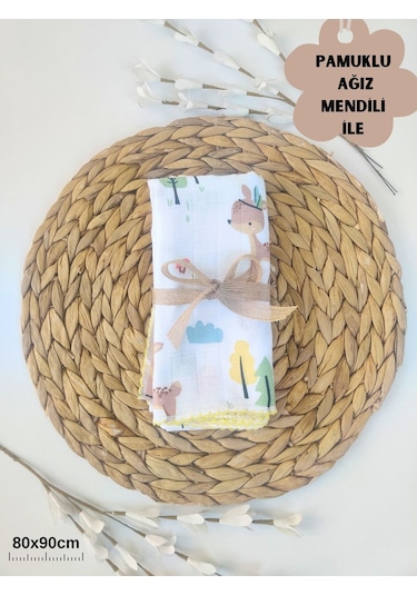 Desenli Müslin Kız Erkek Bebek Battaniyesi Oeko-texli %100 Pamuklu Puset Örtüsü Yenidoğan 90x80cm Sarı