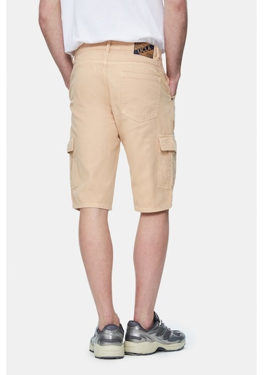 Ucla Blewın Camel Kargo Cepli Gabardin Nakışlı Standard Fit Erkek Şort Camel