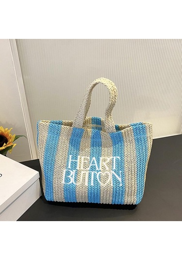 Mavi Yogodlns Yaz Plaj Saman Omuz Askılı Çanta Kadın Bohemian Dokuma Sepet Çanta El Yapımı Seyahat Çantaları Kadınlar Için Mavi