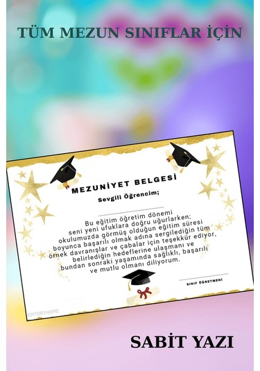 A4 Boy Mezuniyet Belgesi 10 Adet - Kalın Kart - Yıl Sonu Hediye Yüksek Kalite Baskı 1.hamur Standart