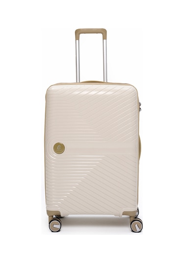 Elatae Exclusive Pro Polipropilen Kırılmaz 3'lü Valiz Seti Büyük - Orta Boy Ve Makyaj Çantası Bej - Vizon 5239 Bej - Vizon