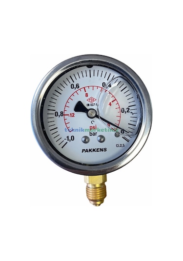 63Mm -1 0 Bar 1 4" Alttan Çıkışlı Gliserinli Vakummetre Pakkens