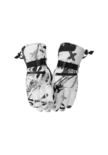 Geeksen Sıcak Fleece İçli, Dokunmatik Ekranlı, Kaymazsız Pu Eldiven - Bisiklet, Kayak, Doğa Aktivitesi İçin, Gri-beyaz, L Beden 1901 Gri