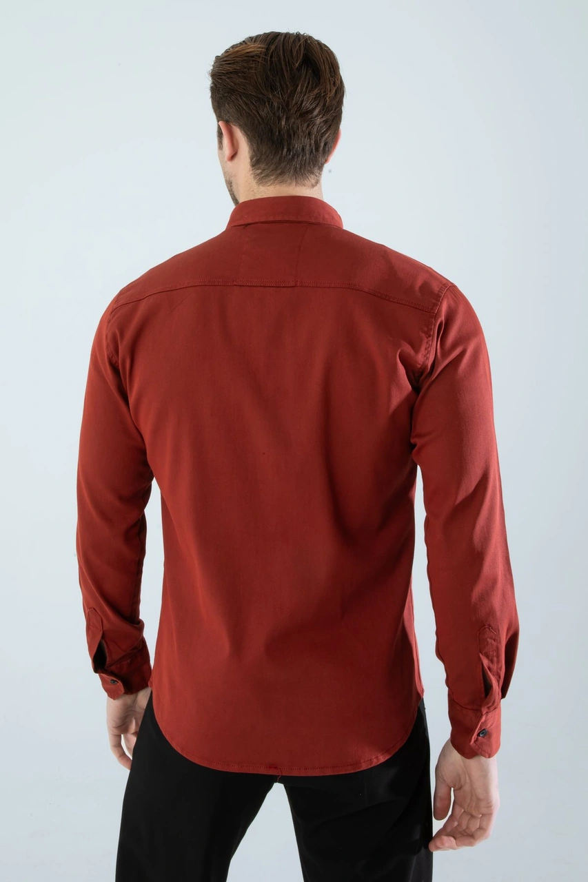 Slim Fit Erkek Cepsiz Kot Gömlek Kiremit