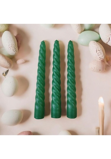 Denic 3 lü Yeşil   İtalyan Burgulu   Şamdan Mum  Kıvrımlı Mum