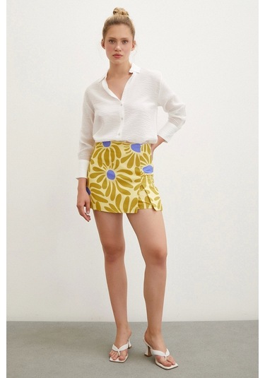 Never More Desenli Şort Etek Sarı
