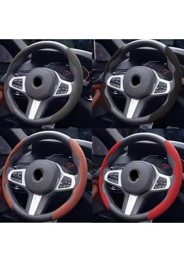 Kırmızı Seametal 1 Çift Evrensel Araba Direksiyon Güçlendirici Kapak İç Karbon Fiber Kaymaz Kapak Direksiyon Koruma Kapağı