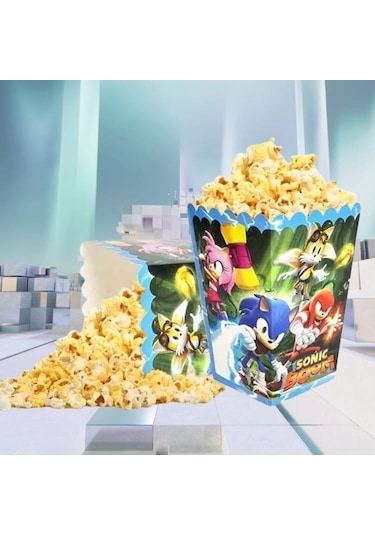 Mısır Pop Corn Kutusu Sonic Temalı 8 Li 8x11,5 Cm Parti Malzemesi