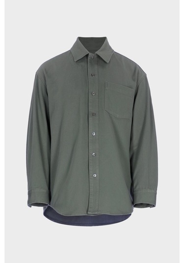 Gri Regular Fit Patı Düğmeli Jean Gömlek C 4553-106 Gri