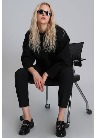Lufian Selin Kadın Örme Sweatshirt - Siyah 122030005100100