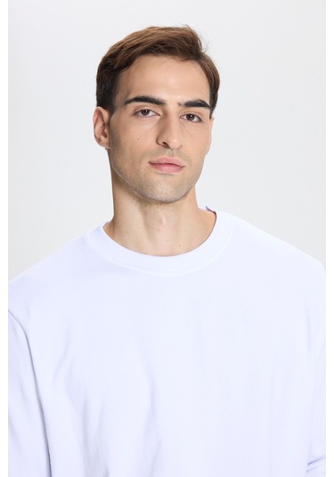 George Henry Standart Fit Normal Kesim Pamuklu Bisiklet Yaka Sweatshirt Beyaz