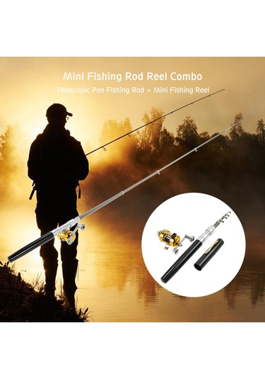 Mufunye Mini Alüminyum Kumaş Olta Seti - 4'lü Paket Olta, Makine, Misina, Olta Kutusu Siyah - Taşınabilir 99cm Uzunluklu