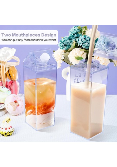 Kalyloc 4pcs 34 Oz Süt Karton Su Şişesi, Berrak Plastik Kare Süt Şişeleri, Taşınabilir Yeniden Kullanılabilir Süt Kutusu Meyve Suyu Kaplama İçin Spor Kampı Açık Hava Aktiviteleri Temiz 4 Adet Gri-Lacivert